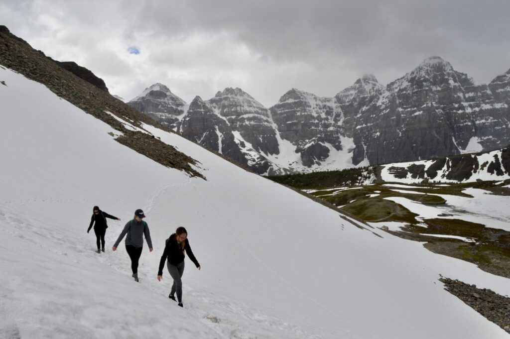 Trekking up Sentinel Pass in the snow, Banff