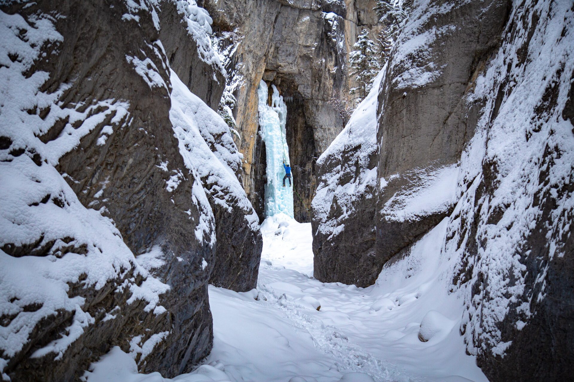 Ice climber at Grotto Canyon