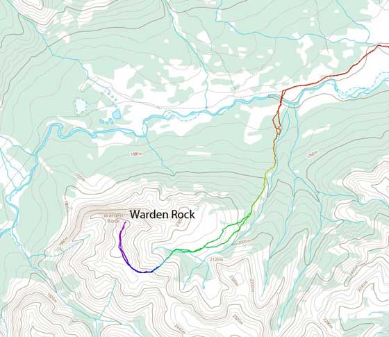Warden Rock and West Lakes trail map
