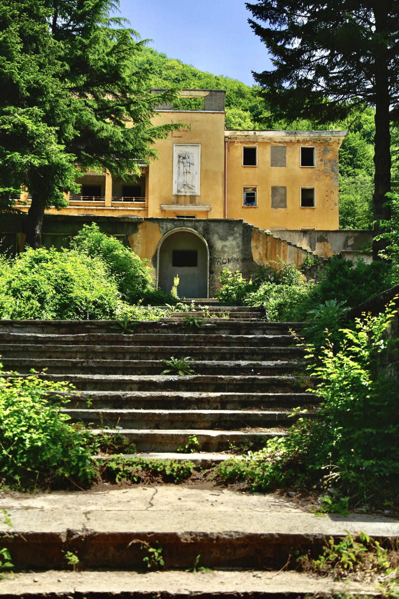 abandoned hotel atop the Dajti Ekspress, Tirana