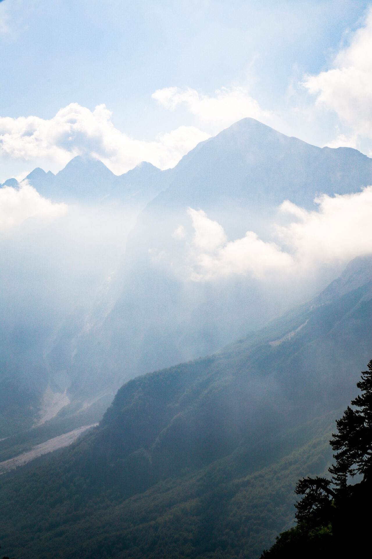 Valbona Pass looking down the valley 