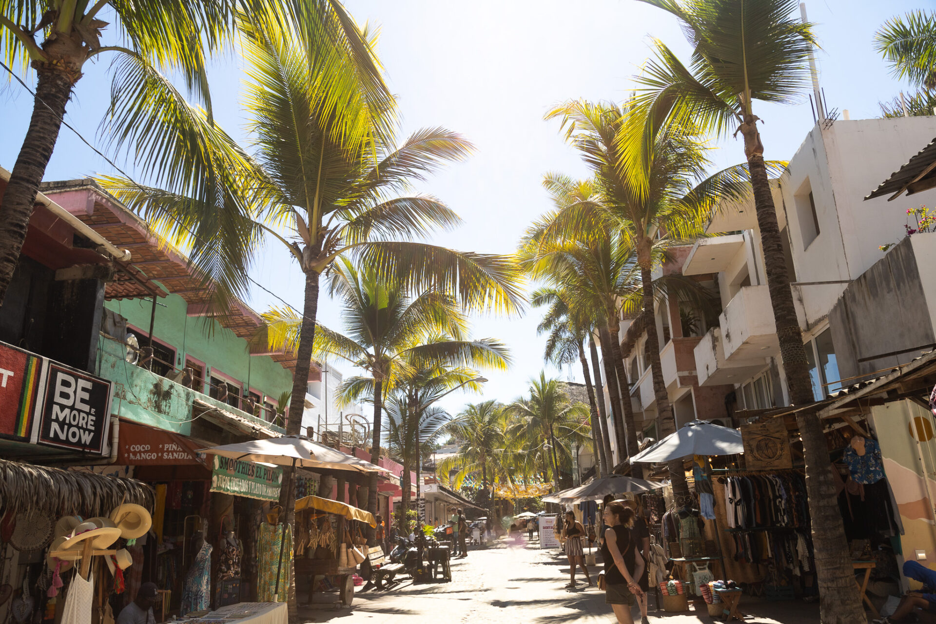 Down town Sayulita palm trees and boutique shops