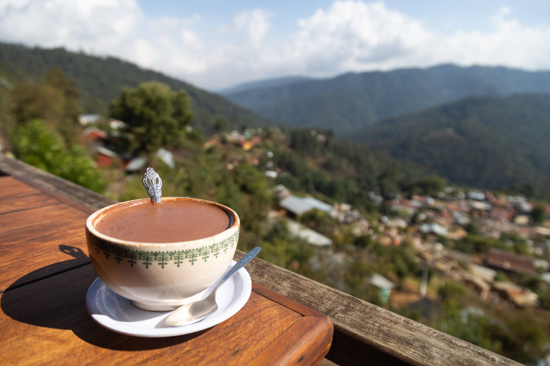 Cacao water in San Mateo Rio Hongo - Cafe el Rancho balcony view