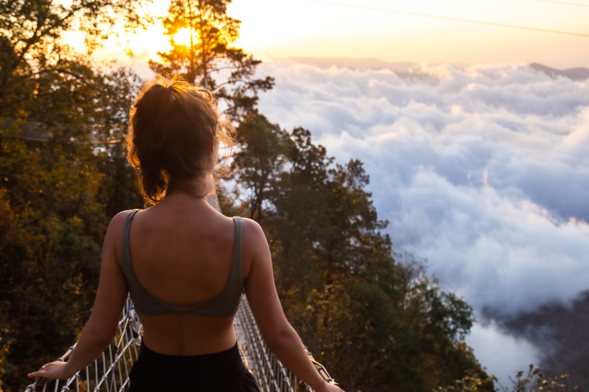 San Jose del Pacifico sunset cloud inversion - Itoo cafe suspension bridge - Puente Colgante San José del Pacifico