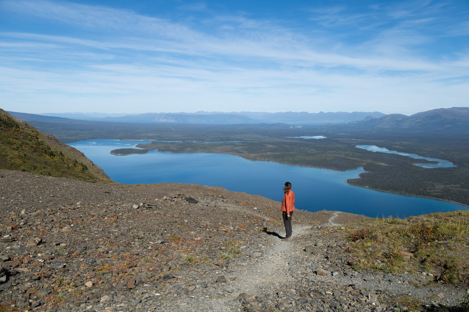 King's thrown hike. King's seat viewpoint over Kathleen Lake. Kluane, Yukon, Canada. Kluane hikes 
